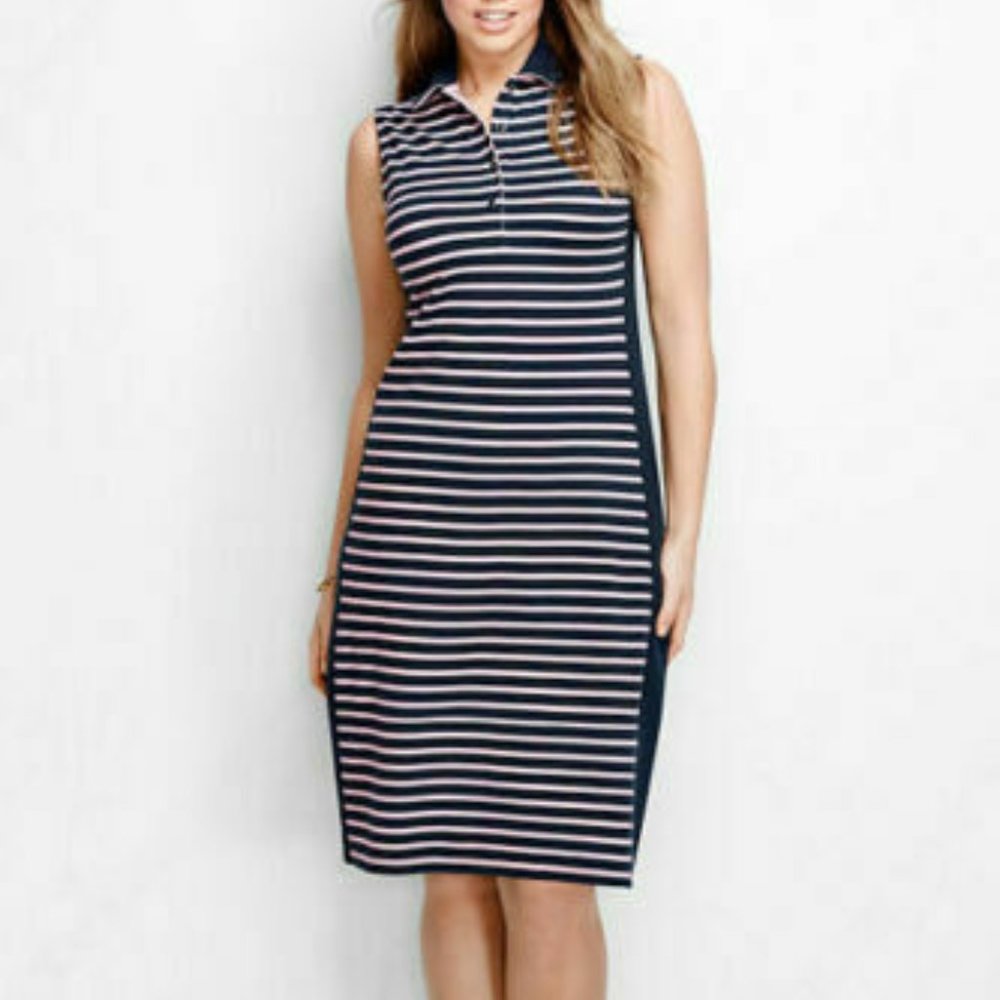 Lands End Fresh Petal Striped Polo Shirt Dress